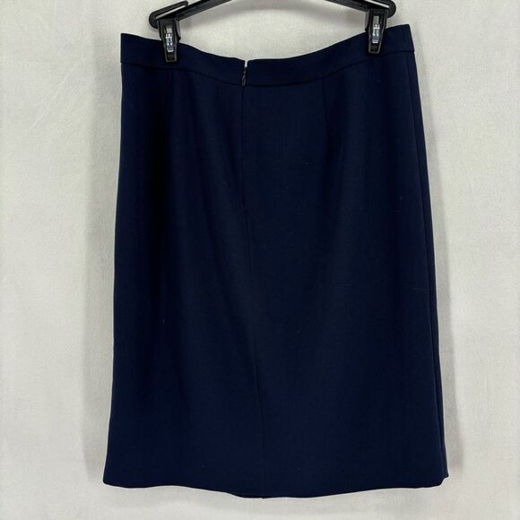 J. Crew Womens Size 6 Navy Pencil Skirt Back Slit Pleated Front Zip Back - Picture 2 of 10